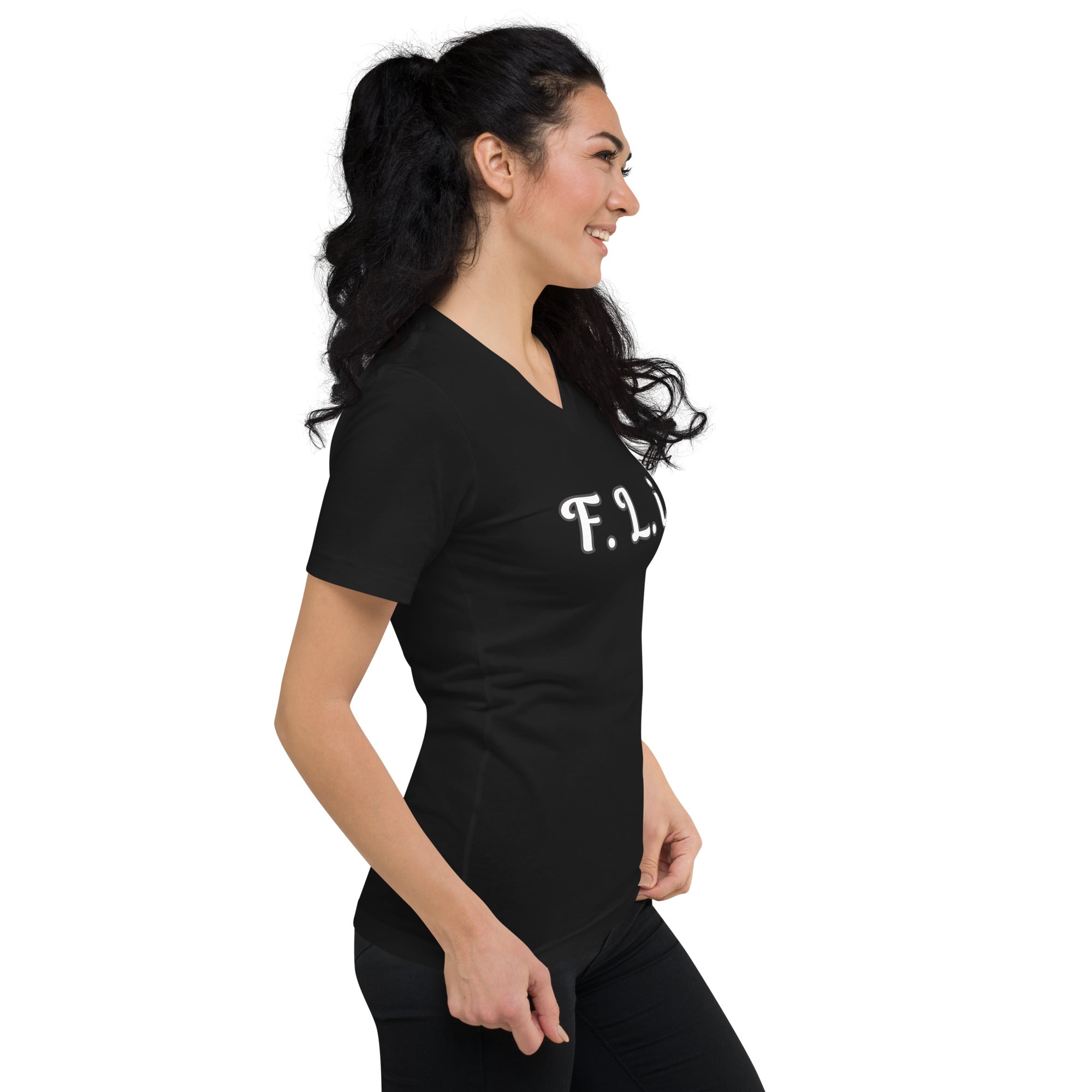 F.L.i. V-Neck T-Shirt (White Print)