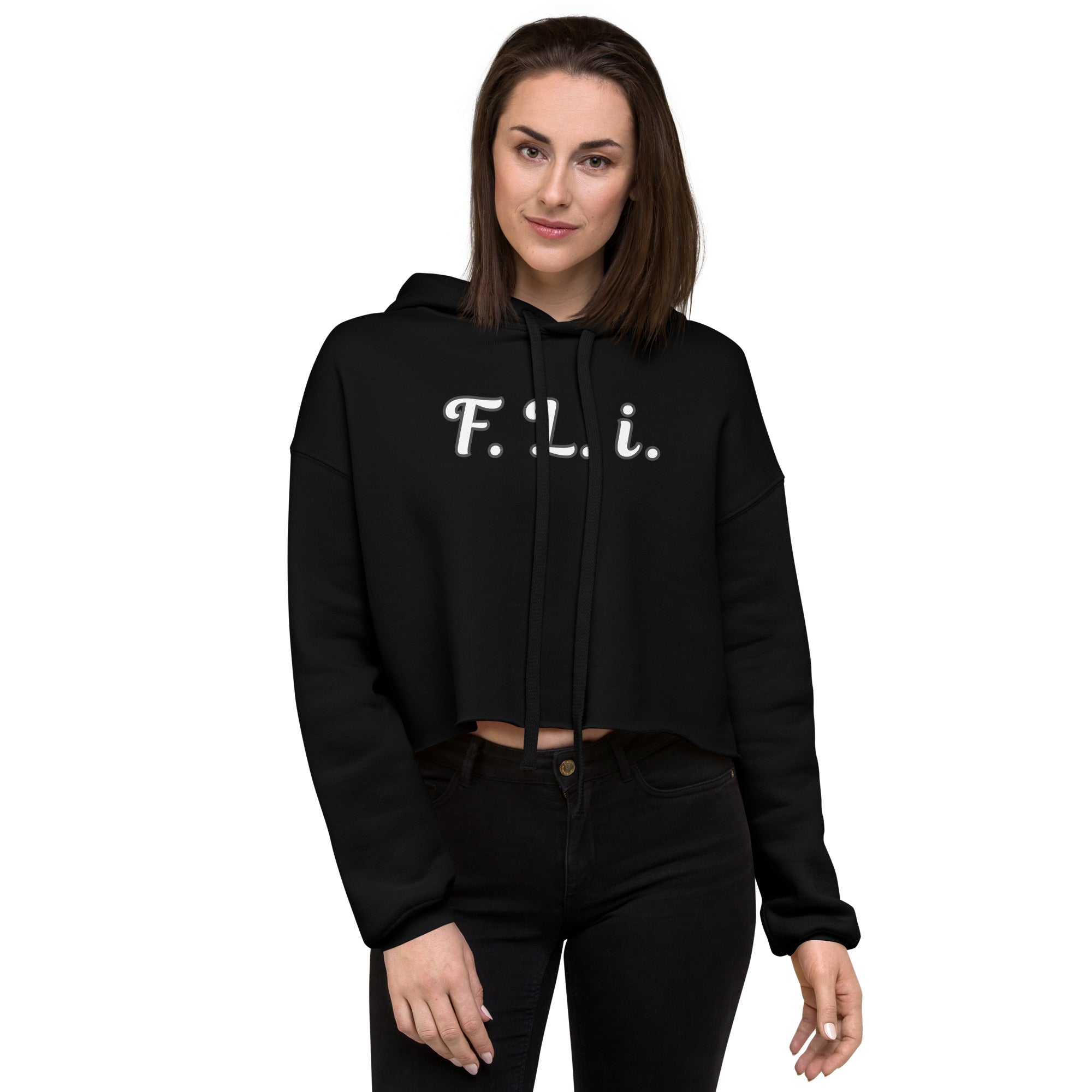 F.L.i. Crop Hoodie (White Print)