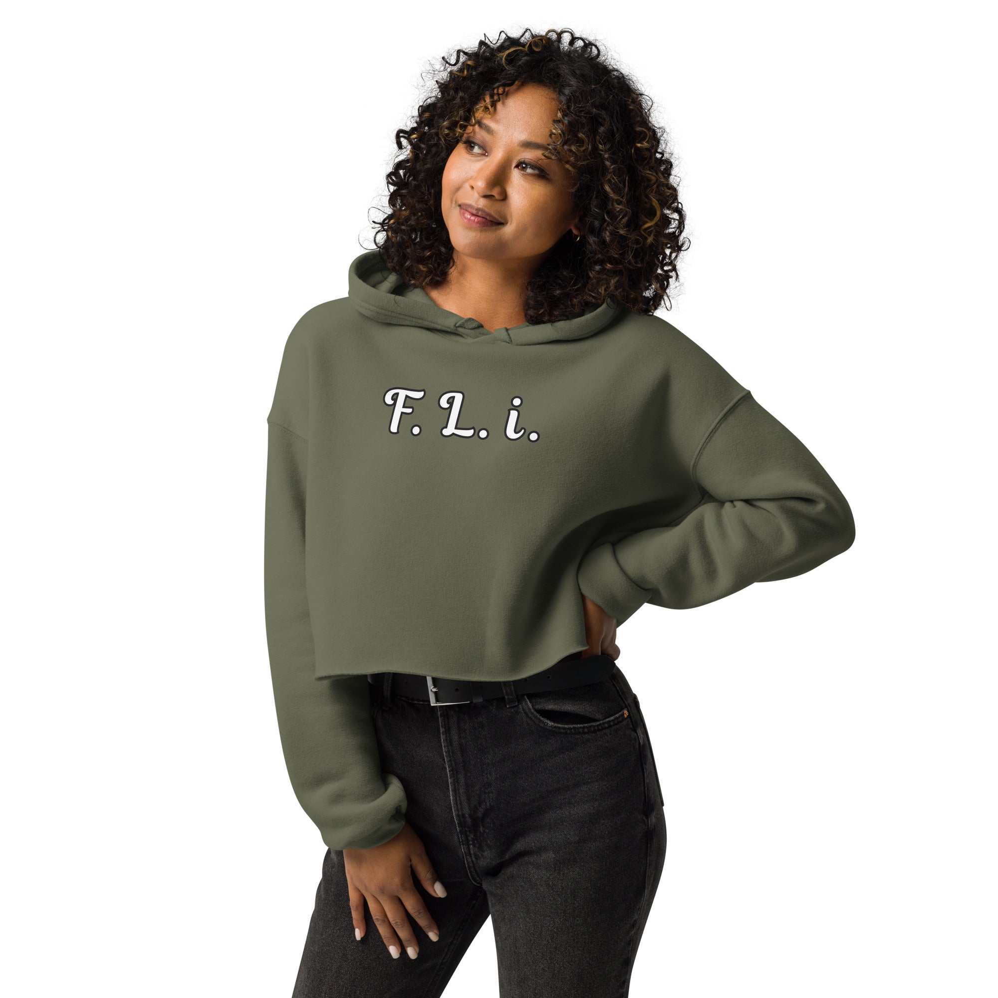 F.L.i. Crop Hoodie (White Print)