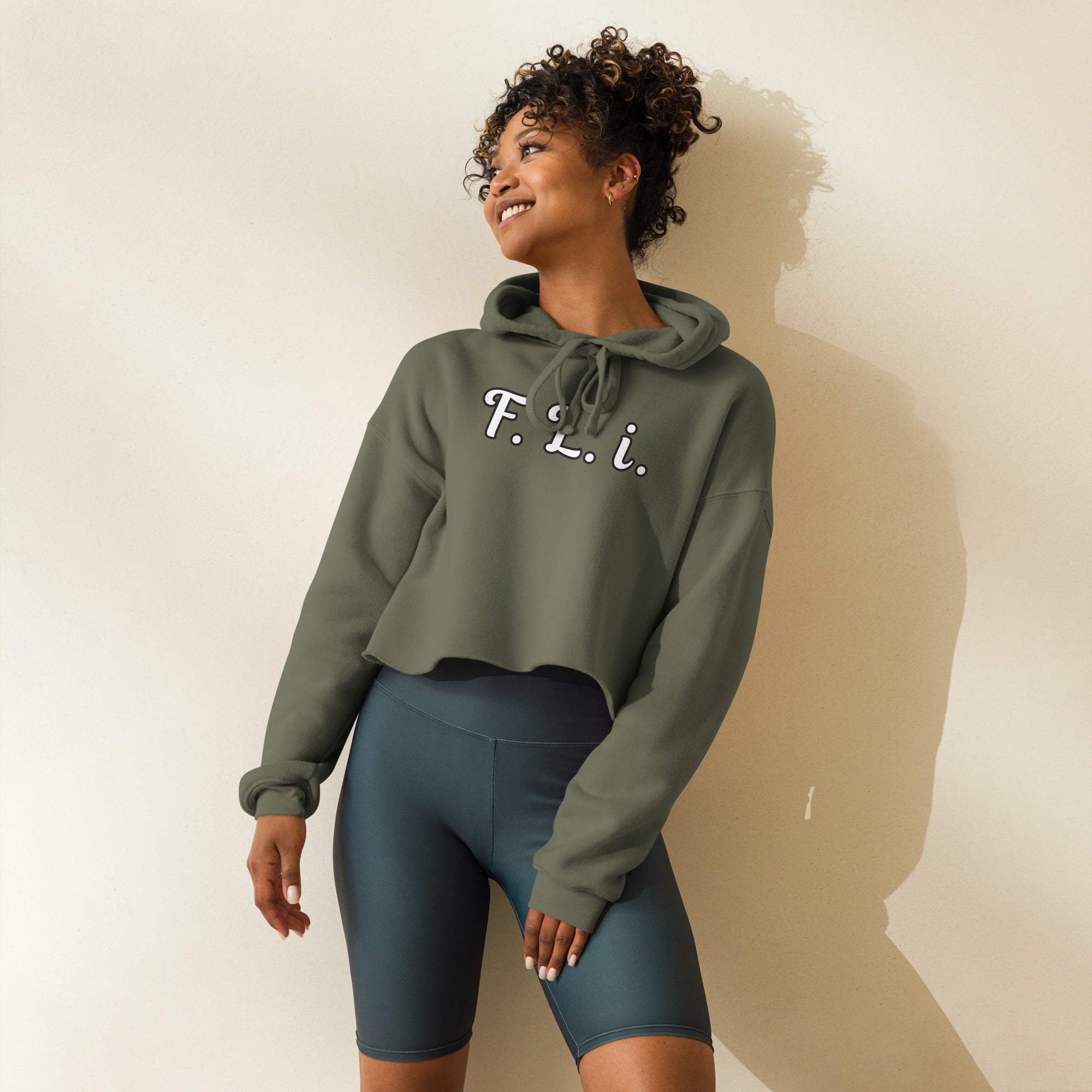 F.L.i. Crop Hoodie (White Print)
