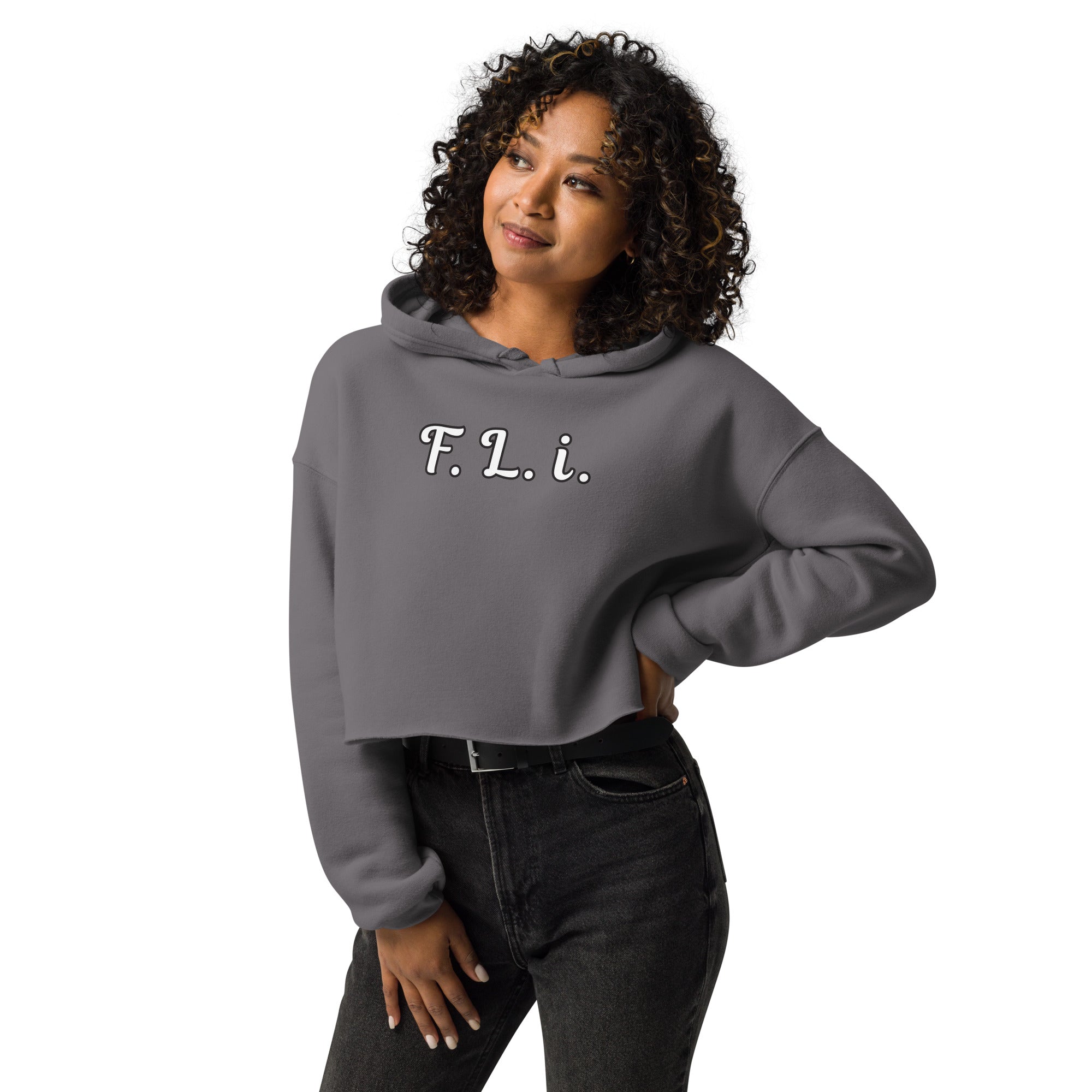 F.L.i. Crop Hoodie (White Print)